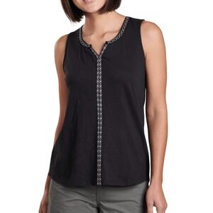 KUHL Womens Shay Tank Top Black Embroidered Size XL Organic Cotton Blend